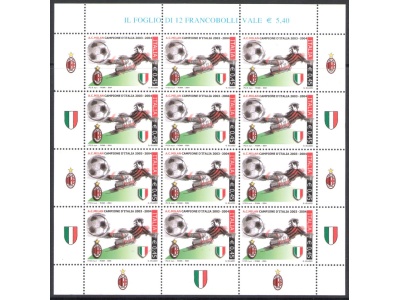 2004 Italia - Repubblica , Minifoglio Milan Campione  , Catalogo Sassone n° 15 , MNH**