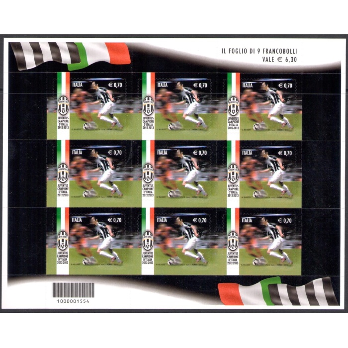 2013 Italia - Repubblica , Minifoglio Juventus Campione  , Catalogo Sassone n° 30 , MNH**