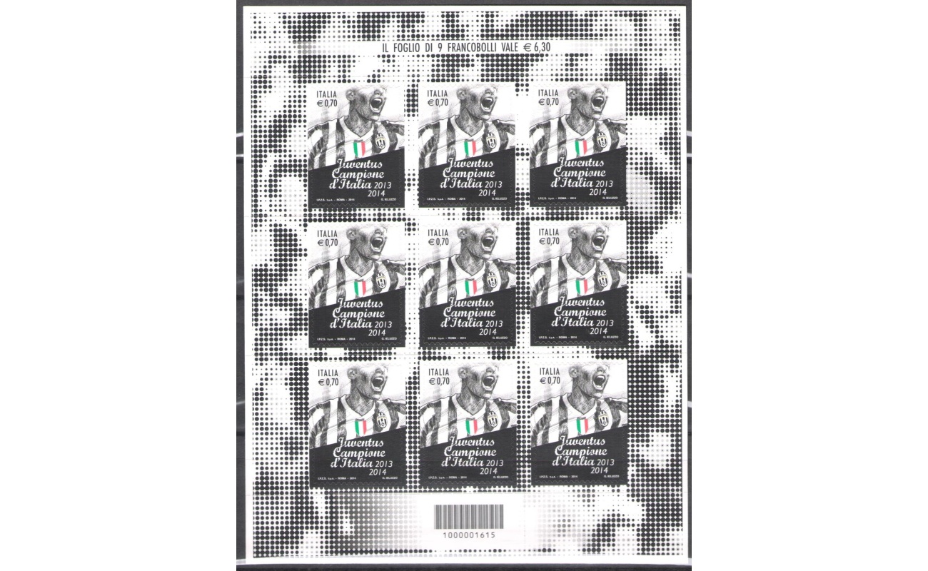 2014 Italia - Repubblica , Minifoglio Juventus Campione  , Catalogo Sassone n° 31 , MNH**