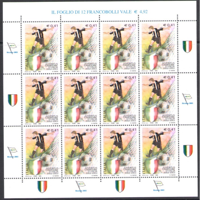 2003 Italia - Repubblica , Minifoglio Juventus Campione  , Catalogo Sassone n° 8 , MNH**