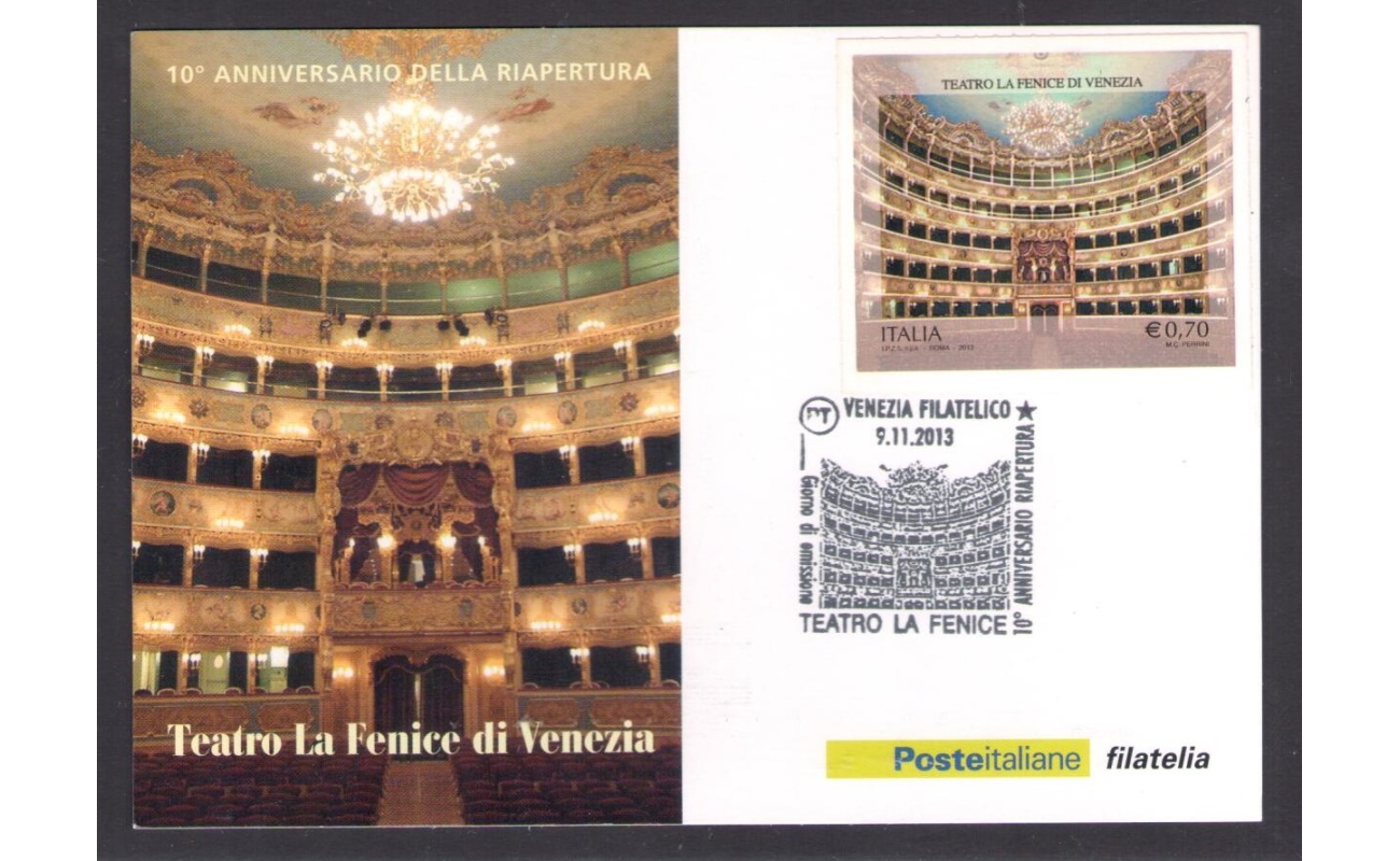 2013 Repubblica Italiana, "Teatro Fenice" - Non Dentellato - Non Fustellato  , n° 3496A  ,  su cartolina Postale