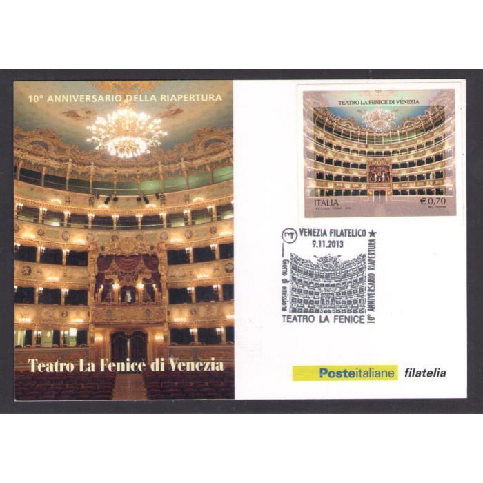 2013 Repubblica Italiana, "Teatro Fenice" - Non Dentellato - Non Fustellato  , n° 3496A  ,  su cartolina Postale