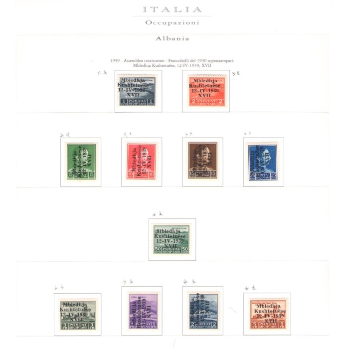 1939 ALBANIA , Occupazione Italiana , n° 1/11 ,  Assemblea Costituente , 11 valori soprastampati , MNH**