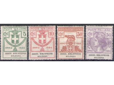1924 Italia , Enti Parastatali, Serie completa 1/4 ,4 valori , Associazione Bibblioteche Bologna , MNH**
