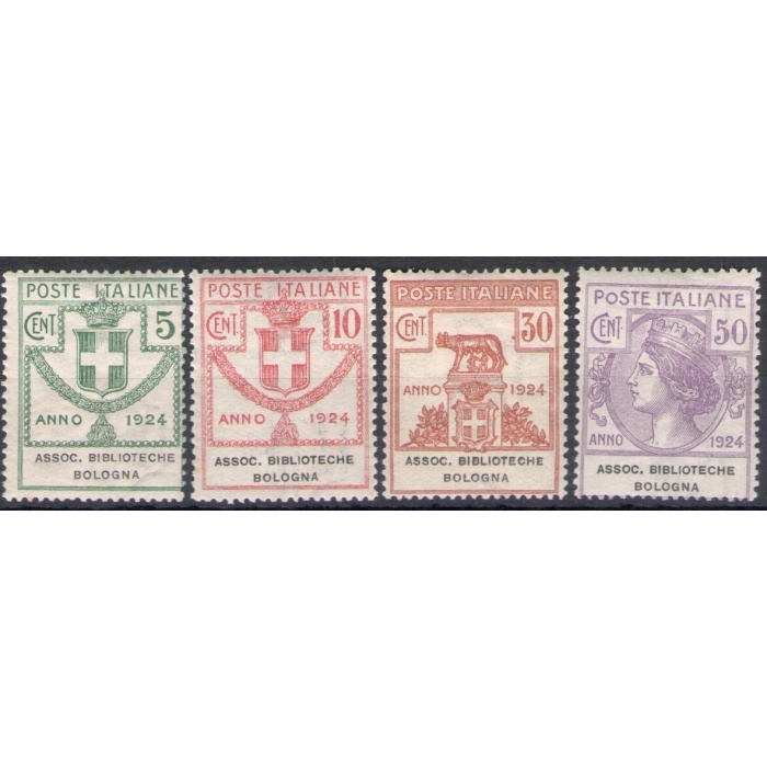 1924 Italia , Enti Parastatali, Serie completa 1/4 ,4 valori , Associazione Bibblioteche Bologna , MNH**