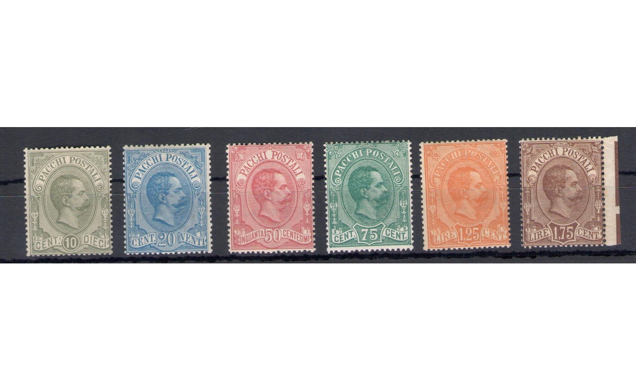 1884-86 Italia , Umberto I°, Pacchi Postali , Serie completa 1/6 , 6 valori , Effige di Umberto I° , MNH** - Certificato Vaccari
