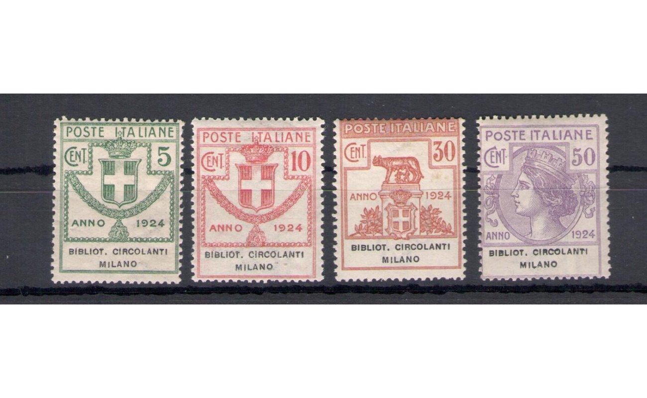 1924 Italia , Enti Parastatali, Serie completa 13/16 , 4 valori , Bibblioteche Circolanti Milano , MNH** - Certificato Diena
