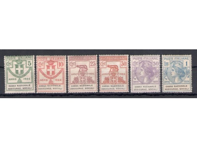1924 Italia , Enti Parastatali, Serie completa 24/29 , 6 valori , Cassa Nazionale Assicurazioni Sociali , MNH** - Centrati