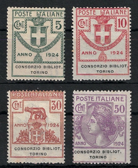 30-33 1924 Italia, Enti Parastatali, # 30/33 Consorzio Bibblioteche Torino, MNH** - immagine 1