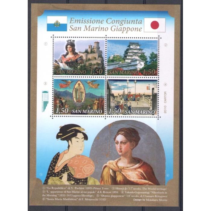 2010 San Marino , Emissione Congiunta con Giappone , 4 valori , BF 106 , MNH**