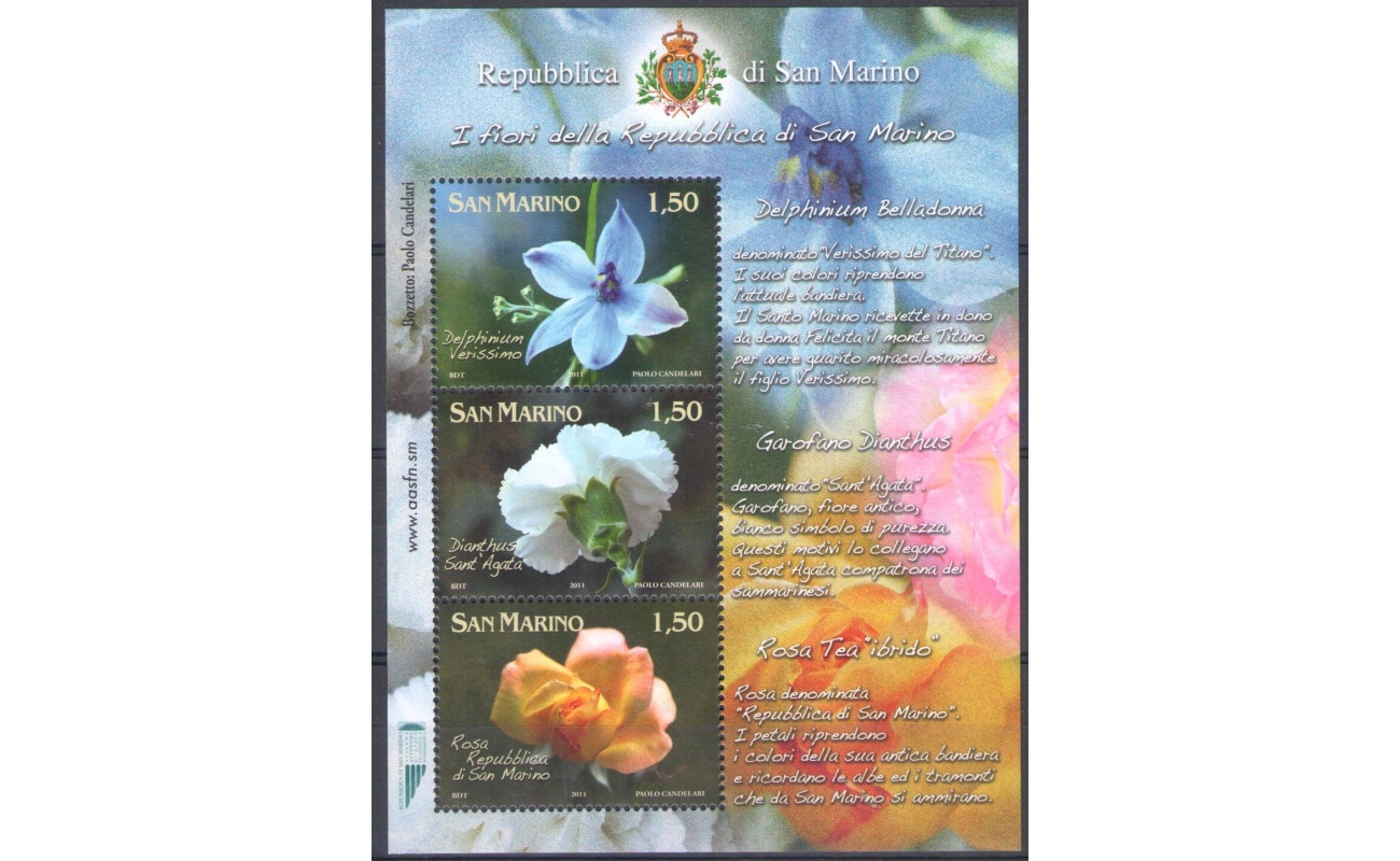 2011 San Marino,  Fiori - Flower , BF 108 , Foglietto di 3 valori , MNH**