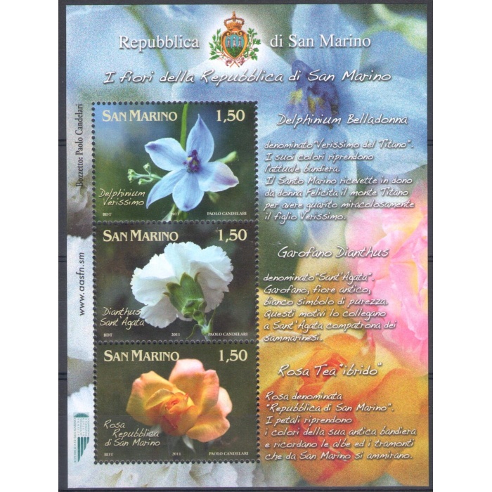 2011 San Marino,  Fiori - Flower , BF 108 , Foglietto di 3 valori , MNH**