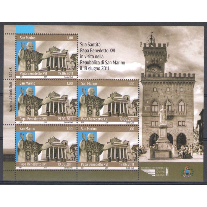 2011 San Marino,  Visita di Papa Benedetto XVI° alla Repubblica di San Marino , BF 110 , Foglietto di 5 valori , MNH**