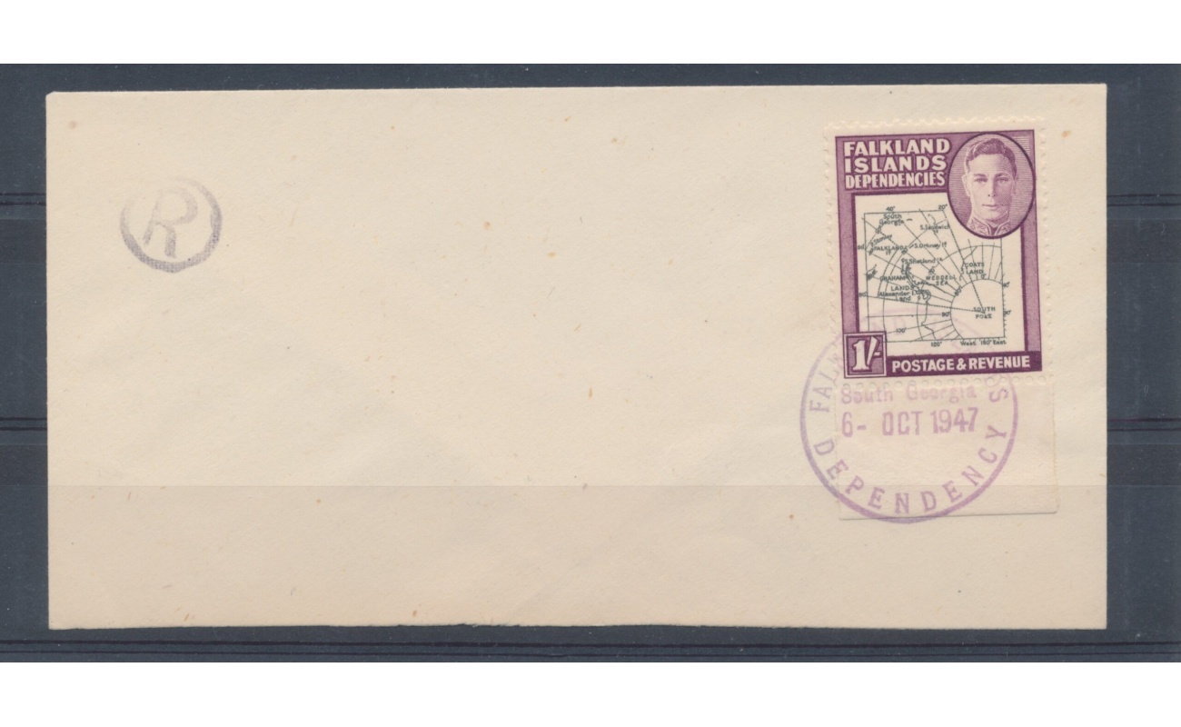 1946 Falkland Island Dependencies - S.G. G8c - 1 scellino black and purple - Variety South Poke - su busta 6-10-1947