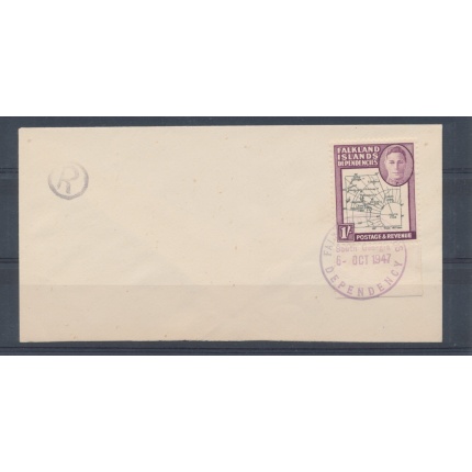 1946 Falkland Island Dependencies - S.G. G8c - 1 scellino black and purple - Variety South Poke - su busta 6-10-1947