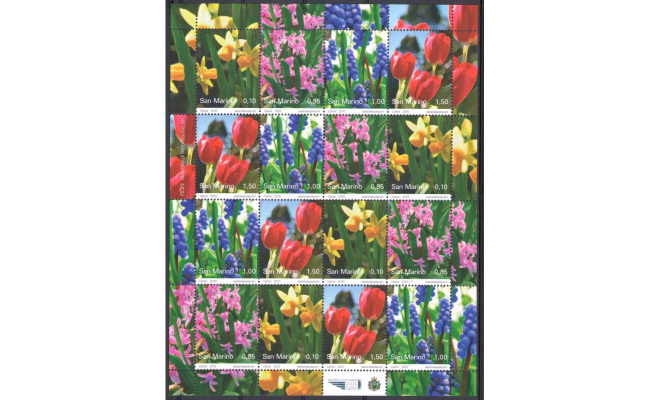 2010 San Marino, Fiori - Flower , Minifoglio di 4 valori in blocco, MF 2265-68 , MNH**