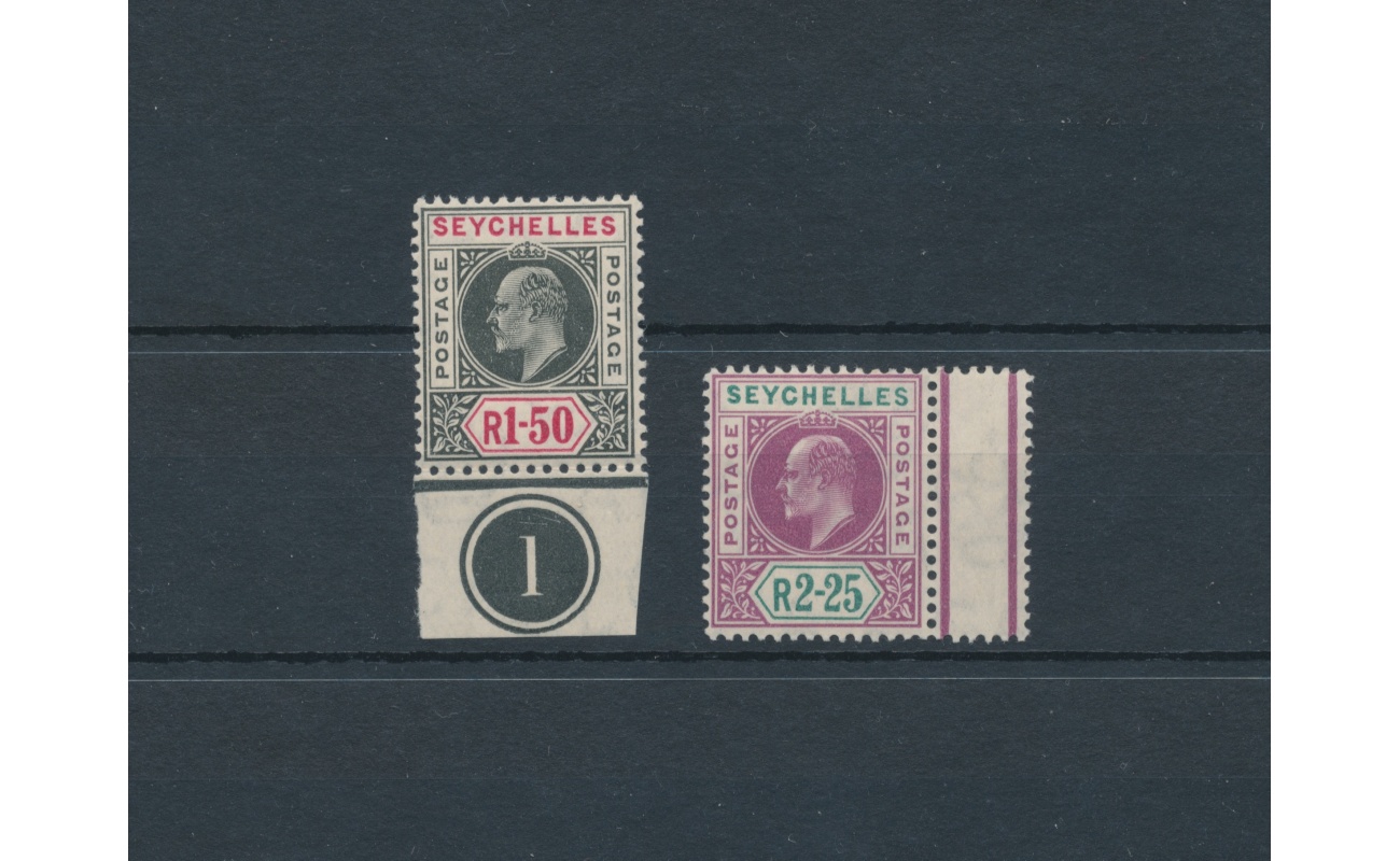 1903 Seychelles - SG 55/56  - Edward VII , Plate number , VMK Crown CA Perforate 14 , MNH**