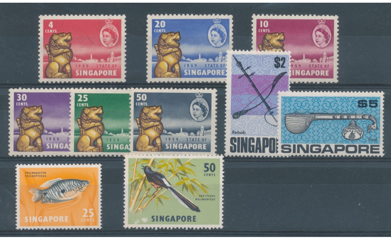 1959 SINGAPORE - SG 53/58 + 72/73 + 113/114 MLH*- MNH**