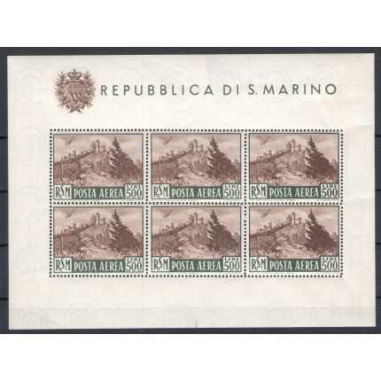 1951 SAN MARINO, Foglietto Veduta 500 Lire Bruno , n° 12 - Splendido Senza Pieghe - MNH** Certificato Raybaudi oro