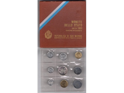 1980 Repubblica di San Marino, Monete Divisionali ,FDC con 500 lire in argento