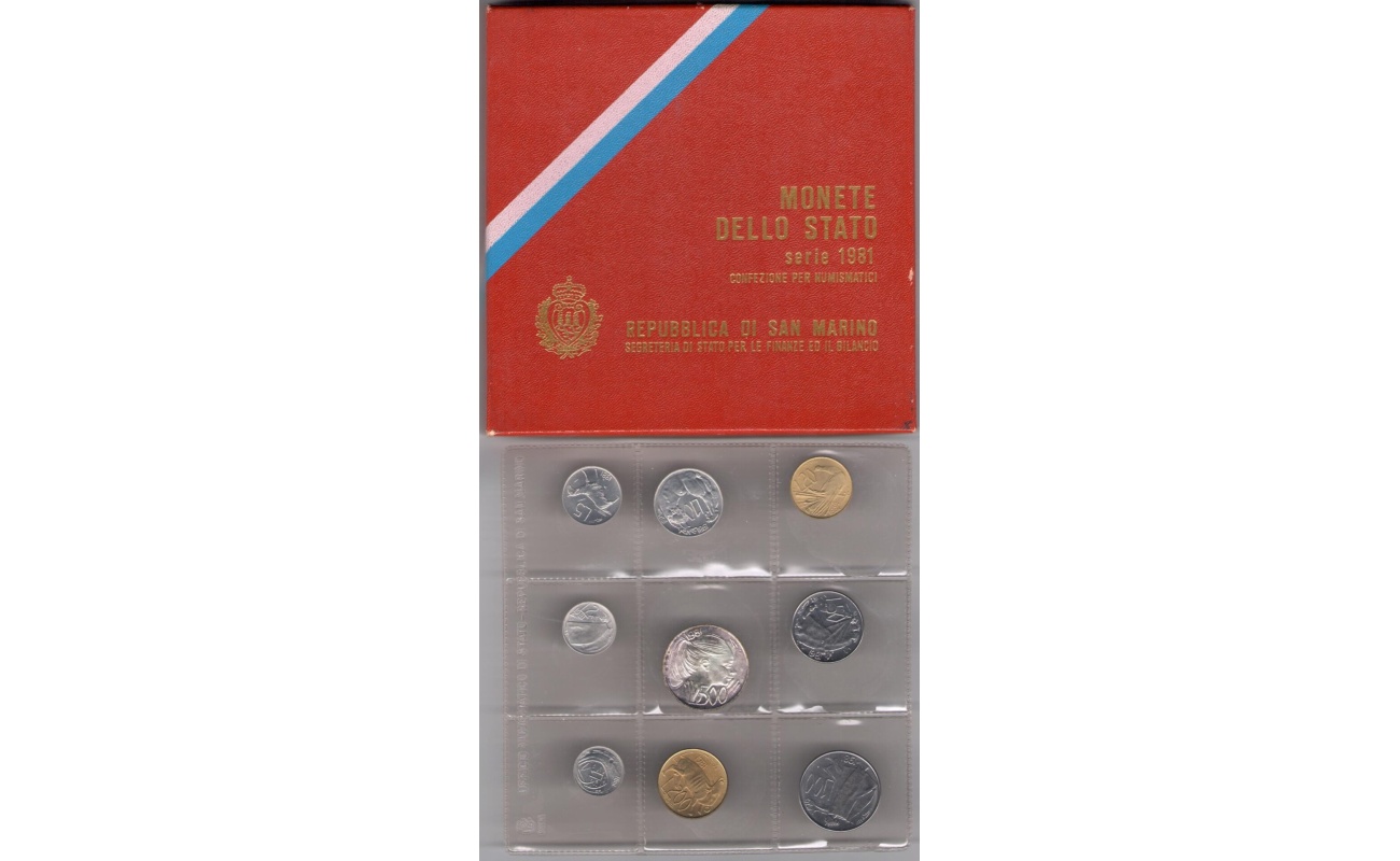 1981 Repubblica di San Marino, Monete Divisionali ,FDC con 500 lire in argento