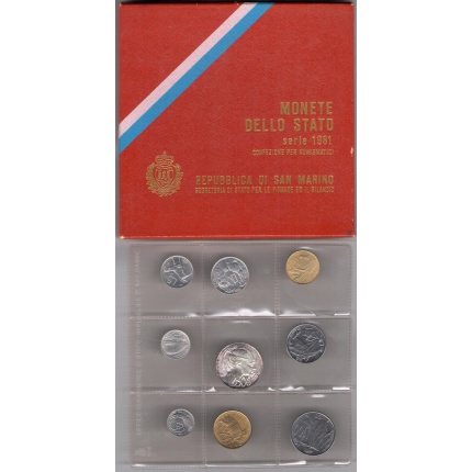 1981 Repubblica di San Marino, Monete Divisionali ,FDC con 500 lire in argento