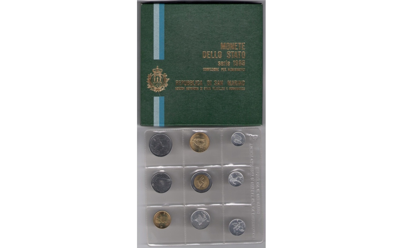 1986 Repubblica di San Marino, Monete Divisionali ,FDC senza 500 lire in argento