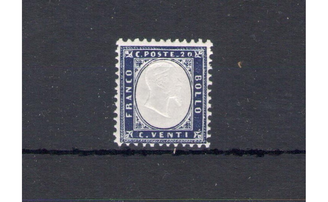 1862 Regno d'Italia, n° 2 - 20 cent indaco , Effige Vittorio Emanuele II , MNH**