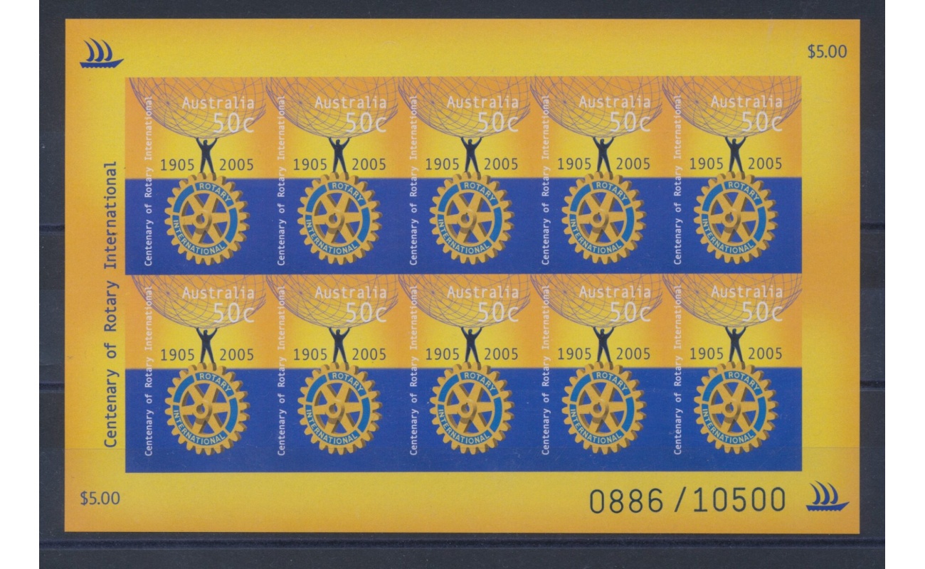 2005 AUSTRALIA, Centenario Rotary International , Minifoglio non dentellato 10 valori , Tiratura 10.500 esemplari -  MNH **
