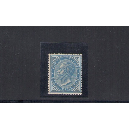 1877 Regno d' Italia - 10 cent azzurro , n 27a , Effige di Vittorio Emanuele II , MNH** , Certificato Expertise Raybaudi per Grandi Rarità