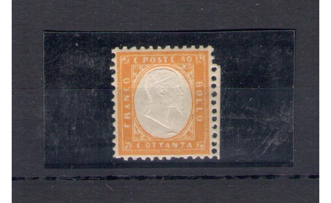 1862 Regno d'Italia, n° 4 - 80 cent giallo arancio , Effige Vittorio Emanuele II , MNH** - Centratissimo - Bordino a destra