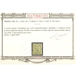 1889 Regno di Italia , 45 cent verde oliva , n° 46 , Effige di Umberto I° , MNH** - Certificato Raybaudi oro - Discreta centratura