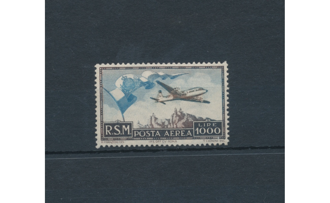1951 SAN MARINO - Posta Aerea , n° 99 , Bandiera Aereo e Veduta, MNH**