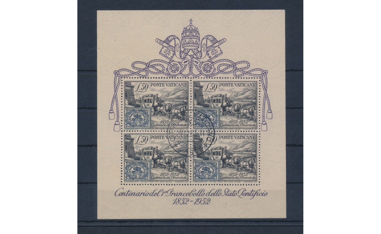 1952 Vaticano - BF n° 1  , Centenario del Francobollo dello Stato Pontificio, Usato