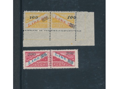 1948-50 SAN MARINO, Pacchi Postali ,  n° 33/34 , 2 valori sovrastampati , Certificato di Garanzia Filatelia De Simoni