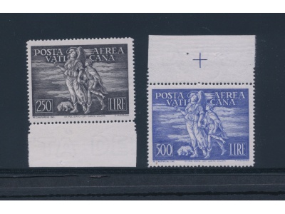 1948 Vaticano , Posta Aerea , Tobia n. 16/17 , 2 valori ,  MNH** - centrati - Bordo di foglio - Certificato di Garanzia Filatelia De Simoni
