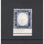 1862 Regno d'Italia, n° 2 - 20 cent indaco , Effige Vittorio Emanuele II , Non Dentellato in basso con linea di riquadro e doppia effige , MNH**