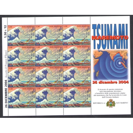 2005 San Marino , Tsunami - Maremoto - A favore delle Vittime , N. 2304 - Minifoglio di 12 valori , MNH**
