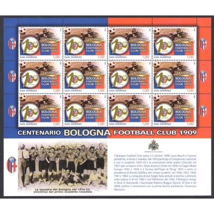 2009 San Marino , Centenario Fondazione Bologna Football club n. 2247, Minifoglio di 12 valori - MNH**