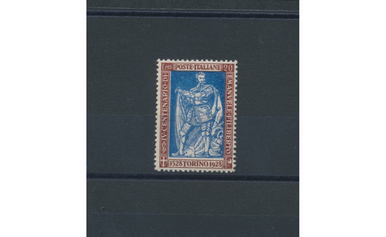 1928 Regno di Italia, n. 230, Emanuele Filiberto , 20 cent bruno oltremare dentellato 13 3/4 , MNH** - Centratura ottima