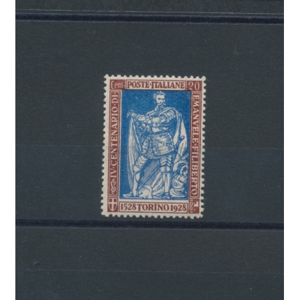 1928 Regno di Italia, n. 230, Emanuele Filiberto , 20 cent bruno oltremare dentellato 13 3/4 , MNH** - Centratura ottima