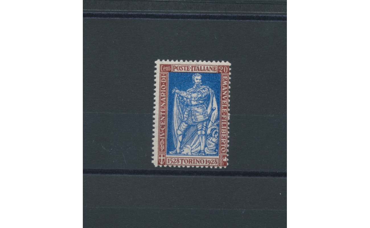 1928 Regno di Italia, n. 230, Emanuele Filiberto , 20 cent bruno oltremare dentellato 13 3/4 , MNH** - Centratura normale