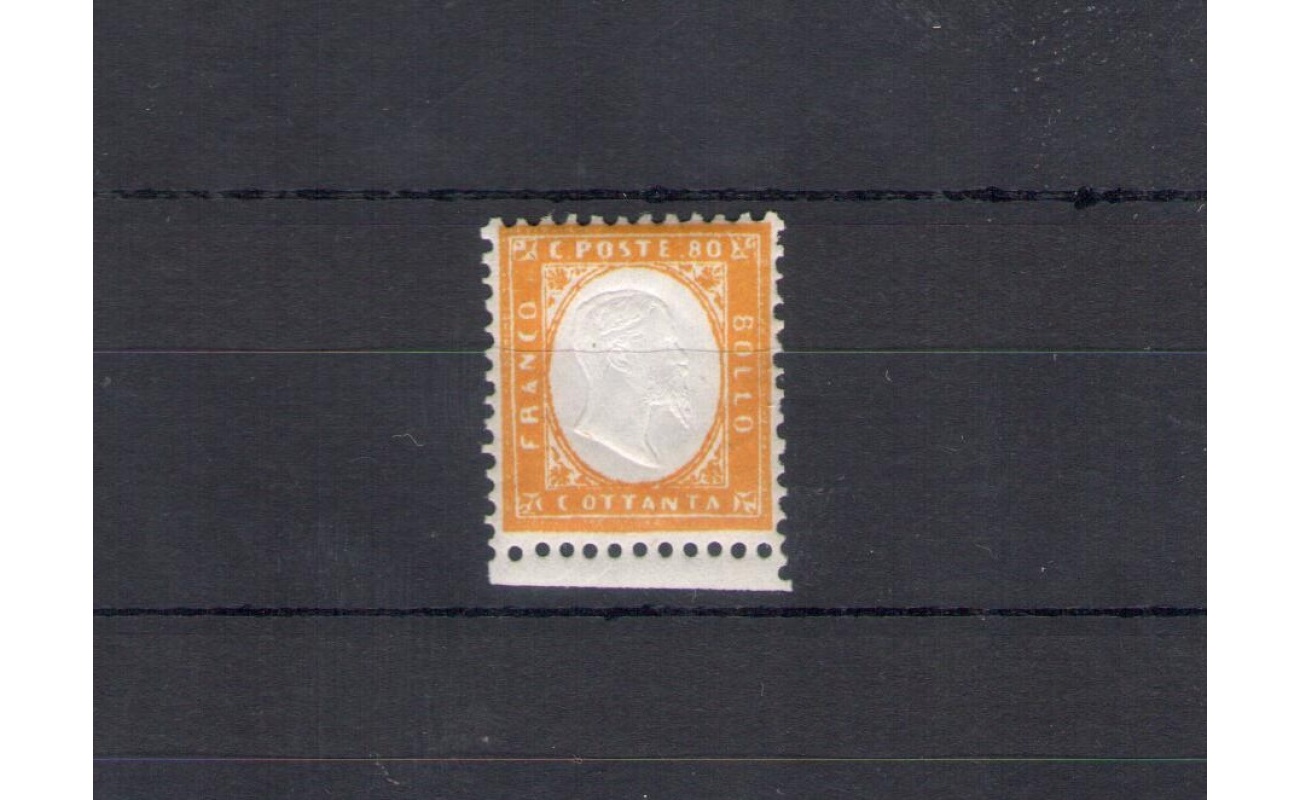 1862 Regno d'Italia, n. 4 - 80 cent giallo arancio , Effige Vittorio Emanuele II , MNH** - Buona Centratura - Bordino in basso