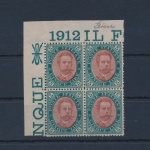 1889 Regno d'Italia , n. 49 , Umberto I - 5 Lire verde carminio , Splendida Quartina con numero di tavola - MNH**