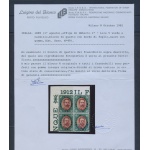 1889 Regno d'Italia , n. 49 , Umberto I - 5 Lire verde carminio , Splendida Quartina con numero di tavola - MNH**
