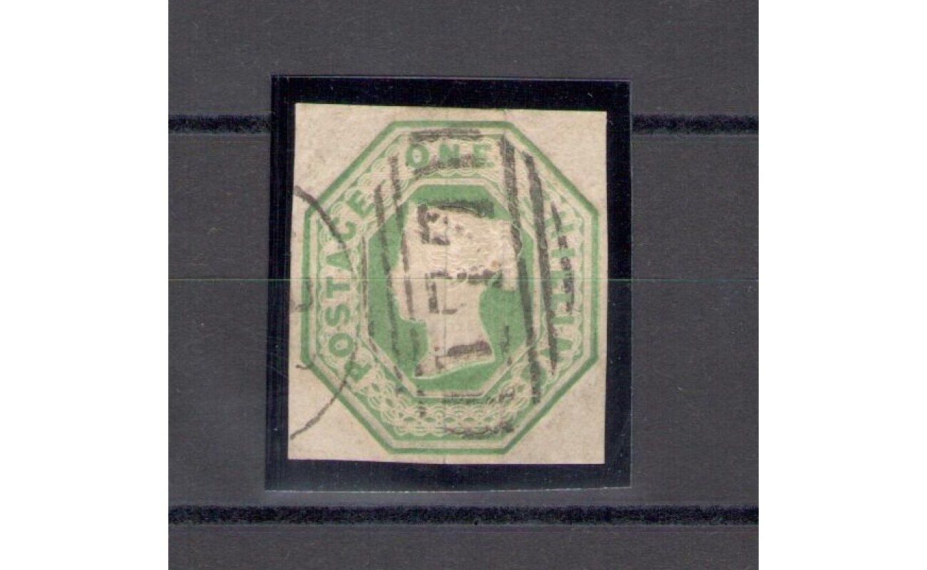 1847-54 GRAN BRETAGNA, Stanley Gibbons n. 10 , 1 Shilling , pale green , Used - Cancelled
