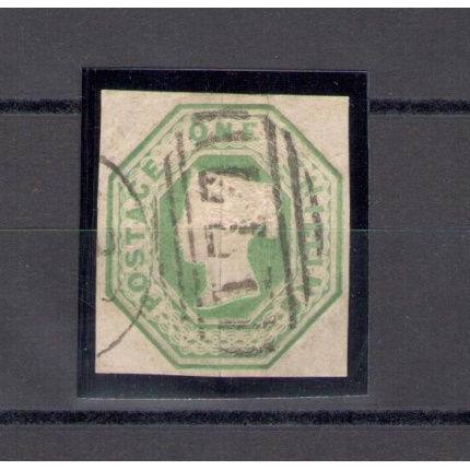 1847-54 GRAN BRETAGNA, Stanley Gibbons n. 10 , 1 Shilling , pale green , Used - Cancelled