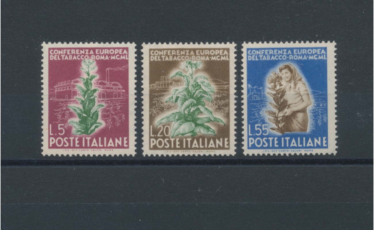 1950 Italia - Repubblica , Serie "Conferenza Europea del Tabacco" , 3 valori , n. 629/31 , MNH**