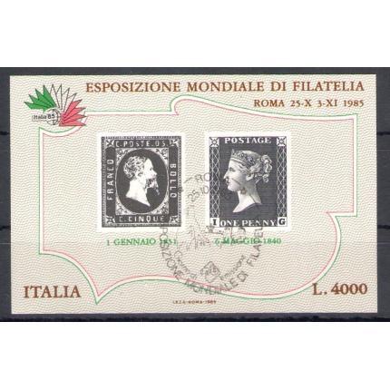 1985 Italia - Repubblica , Italia '85 - Foglietto n. 1 - Timbro Ufficiale Primo Giorno di Emissione