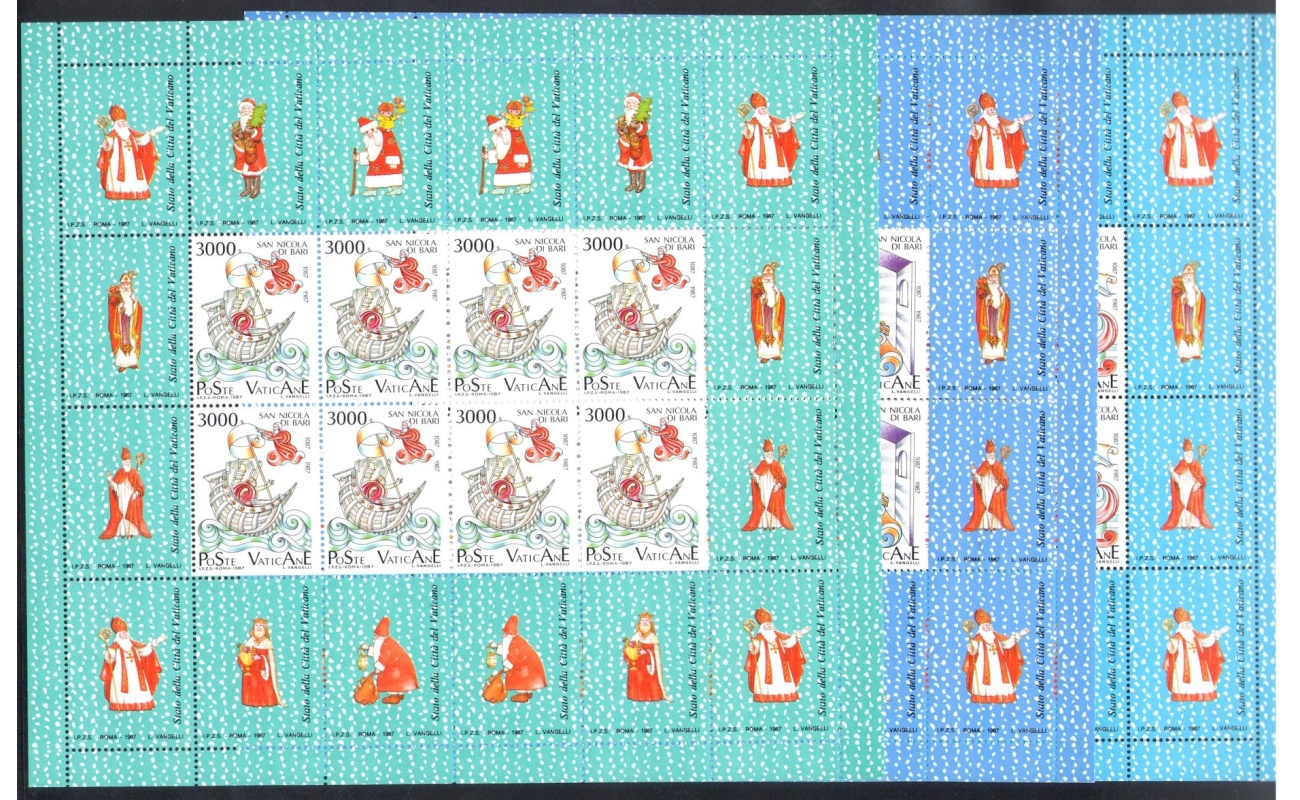 1987 Vaticano, San Nicola , 3 Minifogli n. 9A/9C , francobolli nuovi e perfetti - MNH**